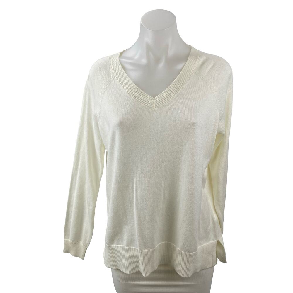 Lucky Brand Cloud Soft Women's Cream V Neck Long Sleeve Sweatshirt Sweater Top S